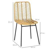 HOMCOM Set van 2 eetkamerstoelen in boho-stijl, accentstoel, PE-rotan, 44 cm x 58 cm x 85 cm, Natural+ zwart(m-3)