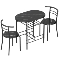 HOMCOM Eetset 3-delig, keukentafel en stoelen voor 2 personen met rek, woonkamer, zwarte marmerlook