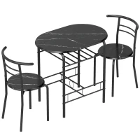HOMCOM Eetset 3-delig, keukentafel en stoelen voor 2 personen met rek, woonkamer, zwarte marmerlook(m-1)