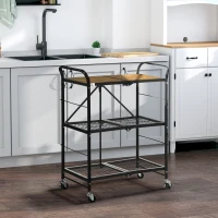 HOMCOM Keukenwagen in industrieel design met 3 schappen, multifunctionele trolley, serveerwagen, 4 wielen, opvouwbaar, bruin+zwart(m-7)