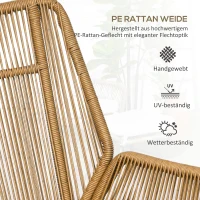 Outsunny Polyrattan Gartenstuhl und Hocker, verstellbare Lehne, Hellbraun/Grau/Schwarz(m-4)