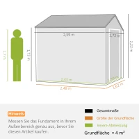 Outsunny Tuinhuis, metalen opbergschuur, dubbele deur, raam, 259x172x222 cm, grijs/wit(m-3)