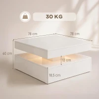 HOMCOM LED-salontafel met opbergruimte, 2-laags modern tafelontwerp met open plank en afstandsbediening, hoogglans wit(m-3)