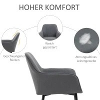 HOMCOM 2 eetkamerstoelen stoelen voor eetkamer met rugleuning en armleuningen linnen donkergrijs(m-5)