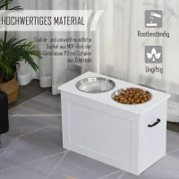PawHut Hondenvoerbak met opbergruimte 2 bakken, voerstation, etensbak voor katten, MDF roestvrij staal(m-5)