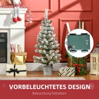 HOMCOM Mini-kerstboom Ø40x90 cm, Kunst Sneeuw, 60 LEDs, Brandvertragend, Kunststof, Groen/Wit(m-5)