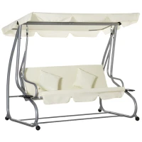 Outsunny hangmatschommel 3-zits ligfunctie staal beige 200 x 120 x 164 cm(m-1)