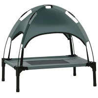 PawHut Huisdierenbed met luifel verhoogd hondenbed hondenligbed ademend taft-stof(m-11)