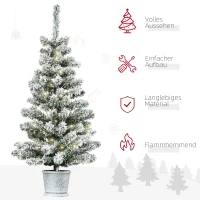HOMCOM Mini-kerstboom Ø40x90 cm, Kunst Sneeuw, 60 LEDs, Brandvertragend, Kunststof, Groen/Wit(m-4)