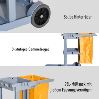 HOMCOM Schoonmaakwagen schoonmaaktrolley systeemwagen met vuilniszak 3 vakken, grijs(m-6)