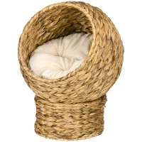 PawHut Kattenslaapplek, kattenbed met kussen, kattengrot, bananenblad, bruin(m-12)