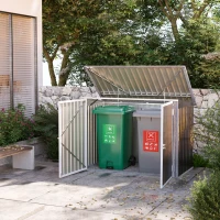 Outsunny vuilnisbak apparaatbox vuilnisbak voor 2 vuilnisbakken afsluitbaar staal zwart 178.5 x 104.5 x 128.5/113 cm | Aosom(m-2)