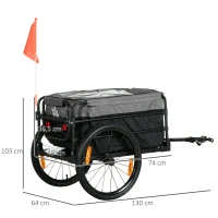 HOMCOM 2-in-1 fietskar, laadaanhanger, 40 kg draagvermogen, zwart+grijs(m-3)