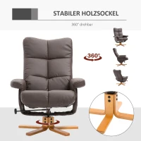 HOMCOM Relaxstoel met kruk tv-stoel 360° draaibaar ligfunctie hout bruin(m-7)
