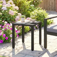 Outsunny Table de jardin carrée, table de terrasse, cadre en métal, intérieur et extérieur, pour balcon, porche, patio, noir(m-10)