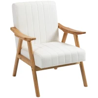 HOMCOM Gestoffeerde stoel in Skandi-design, fluweellook, massief houten frame, 68 x 74 x 82cm, Naturel+Crème(m-10)