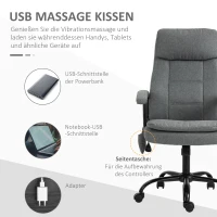 Vinsetto Massage kantoorstoel, draaistoel, gamestoel, in hoogte verstelbaar, linnengevoel grijs(m-9)
