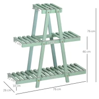 Outsunny plantenrek, bloemenrek met 3 treden, plantentrap voor 6 bloempotten, plantenstandaard voor tuin, balkon, hout, lichtgroen, 76 x 26 x 76 cm(m-3)