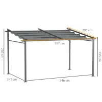 Outsunny Pergola, inklusive Befestigungsmaterial, ausziehbares Dach, 3,97 m x 2,95 m x 2,3 m, Dunkelgrau(m-3)