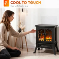 HOMCOM Cheminée électrique avec effet flamme 3D, 1800/900 W, fausse cheminée décorative, thermostat réglable, 39x24x48cm, noir(m-8)