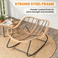 Outsunny Fauteuil à Bascule Papasan Intérieur Extérieur, Chaise Ovale à Bascule Rembourrée pour Jardin, Patio, Gris(m-8)
