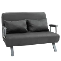 HOMCOM Tweepersoonsbank fauteuil armleuning opklapbed logeerbed chaise longue 3-in-1 grijs(m-10)