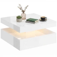 HOMCOM LED-salontafel met opbergruimte, 2-laags modern tafelontwerp met open plank en afstandsbediening, hoogglans wit(m-15)