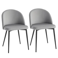 HOMCOM Set van 2 eetkamerstoelen keukenstoel gestoffeerde stoel fluweel metaal grijs(m-11)