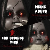 Outsunny Halloween-decoratie van 83 cm Bewegende spookpop met speciale effecten en geluidsfunctie, rode ogen met kroonluchters, gemotoriseerde wielen, horrorpop(m-5)