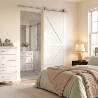 HOMCOM 152CM Quincaillerie porte coulissante de grange, rail porte coulissante de 76 cm de large, épaisseur 30 mm, argenté(m-8)