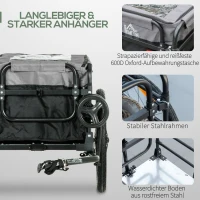 HOMCOM 2-in-1 fietskar, laadaanhanger, 40 kg draagvermogen, zwart+grijs(m-9)