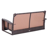 Outsunny hangbank 2-zits rotan tuinschommel met zitkussen bruin(m-9)