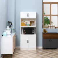 HOMCOM Keukenkast Keukenbuffet Kast, landelijke stijl, 2 kasten, 2 planken, 70 cm x 40 cm x 170 cm Wit + Zwart(m-7)
