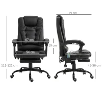 Vinsetto Massagestoel directiestoel met voetensteun, verstelbare rugleuning PVC zwart(m-3)