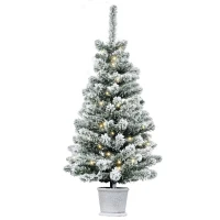 HOMCOM Mini-kerstboom Ø40x90 cm, Kunst Sneeuw, 60 LEDs, Brandvertragend, Kunststof, Groen/Wit(m-11)
