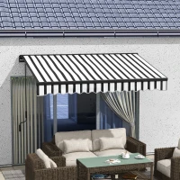 Outsunny Zonnescherm Luifel Terrasluifel, weerbestendig, 1 handkruk, 295 x 250 x 150 cm, Grijs + Wit(m-2)