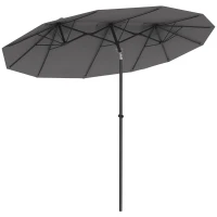 Outsunny parasol, tuinparasol, kantelbaar, met handslinger, winddak, polyester+staal, grijs, 285 x 147 cm(m-10)