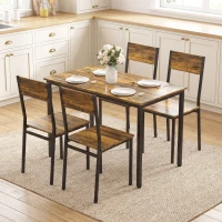 HOMCOM Ensemble table salle à manger avec 4 chaises, table de cuisine avec chaises 4 personnes, pieds en métal, brun rustique(m-2)