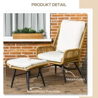Outsunny Polyrattan Gartenstuhl und Hocker, verstellbare Lehne, Hellbraun/Grau/Schwarz(m-6)
