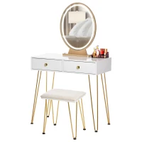 HOMCOM make-uptafel met kruk wit messing 80 cm x 40 cm x 136 cm(m-10)