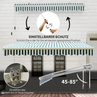 Outsunny handmatige knikarmluifel 395 cm luifel met handslinger balkonluifel zonwering wandmontage balkon aluminium wit, groen 395 x 245 cm | Aosom(m-4)