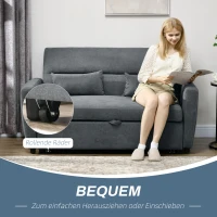 HOMCOM Schlafsofa, 2-Sitzer, ausklappbar, bis 200 kg, Holzrahmen, 155x90x88,5cm, Dunkelgrau(m-4)