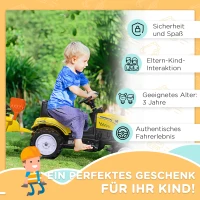 HOMCOM Trapauto met aanhanger tractor traptractor vanaf 3 Jaar speelgoed kinderen geel(m-6)