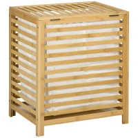 HOMCOM Wasmand van bamboe, uitneembare waszak, waterafstotend, naturel + beige(m-1)