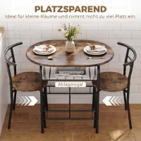 HOMCOM Eettafelset 3-delig, keukentafel met stoelen voor 2 personen en opbergrek, woonkamer rustiek bruin(m-5)