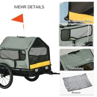 PawHut Hondenkar Fietskar Huisdierkar, 1 Vlaggetje, voor honden tot 10 kg, Groen + Zwart(m-7)