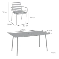 Outsunny Tuinzitgroep, buitenzitgroep, weerbestendig, 150 x 80 x74 cm, Lichtgrijs(m-3)