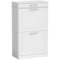 HOMCOM Sapateira 8 pares, armário de sapatos estreito com gaveta e 2 portas basculantes e prateleira ajustável, branco(m-1)