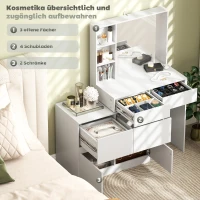 HOMCOM Schminktisch, Make-up-Tisch mit großem Spiegel, 4 Schubladen, 3 offene Fächer, 2 Schränke, MDF, Weiß(m-4)