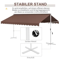 Outsunny Vrijstaande markies 4,5x3,4m, kantelbaar, slinger, metalen frame, bruin(m-7)